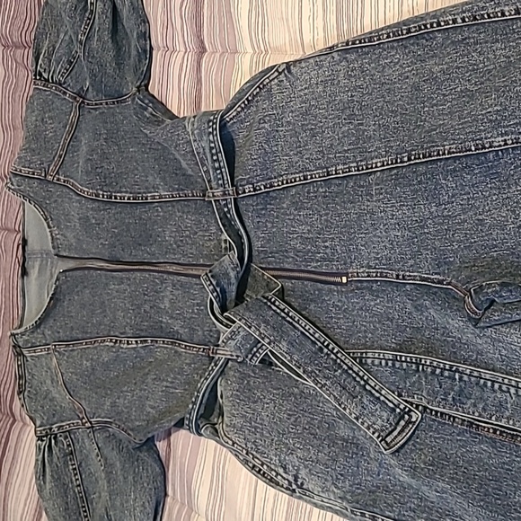 Wmns S  Denim Jumpsuit Balloon Sleeves Banded Ankles Casual Contemporary - Picture 12 of 12